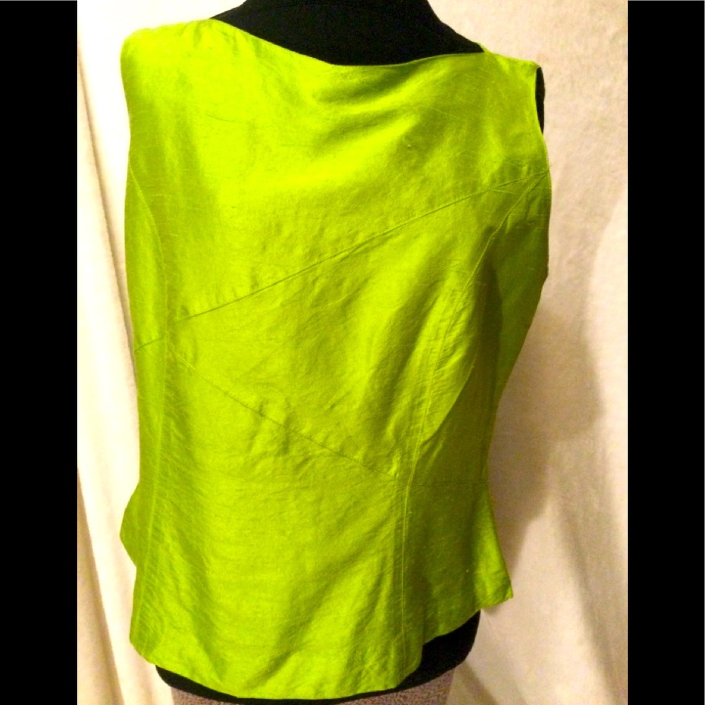 NEON PERIDOT GREEN 100 % PURE SILK BLOUSE-NWOT-RETRO
